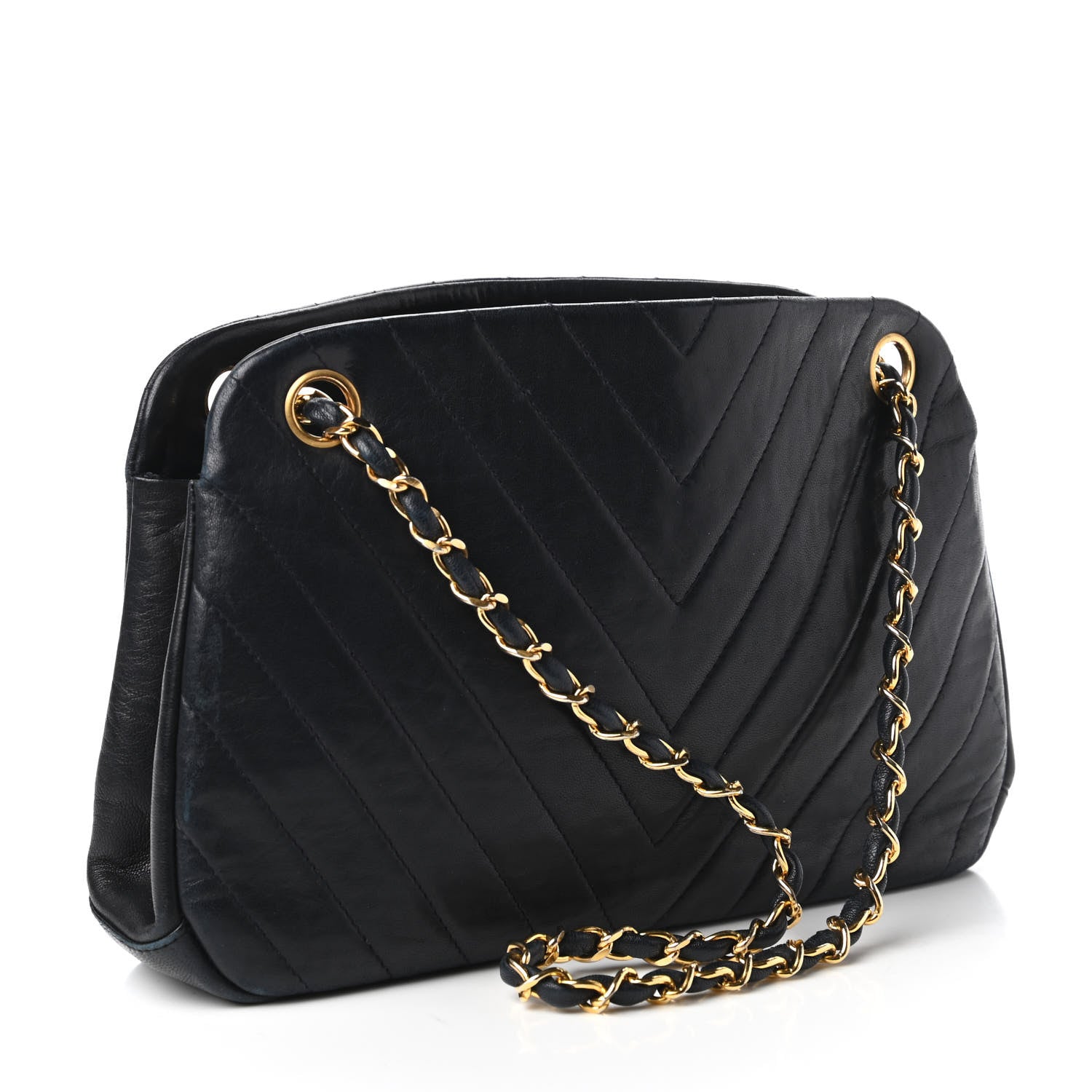 Chanel Lambskin Chevron Quilted Frame Shoulder Bag Navy 3 of 9
