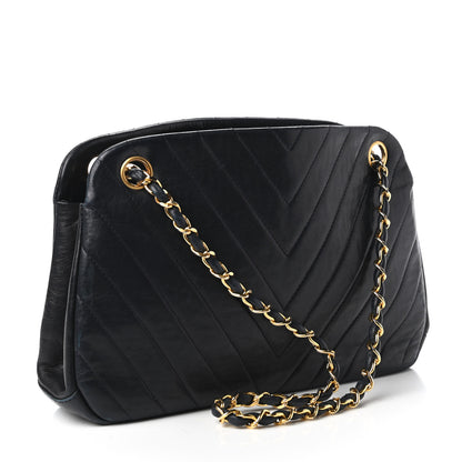 Chanel Lambskin Chevron Quilted Frame Shoulder Bag Navy 3 of 9