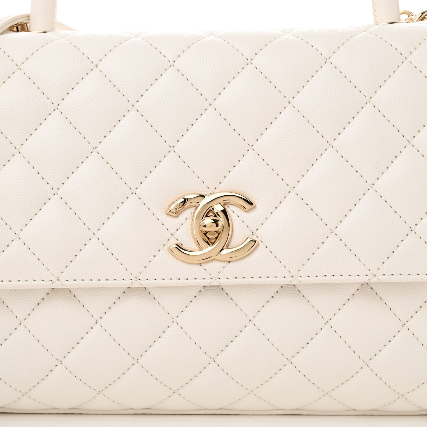 Caviar Quilted Small Coco Handle Flap White