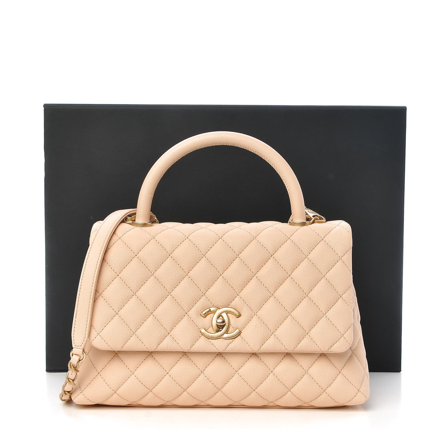 Caviar Quilted Small Coco Handle Flap Light Beige