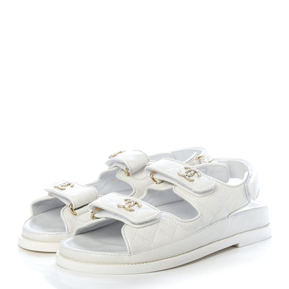 Chanel Grained Calfskin Velcro Dad Sandals 37 White 3 of 11
