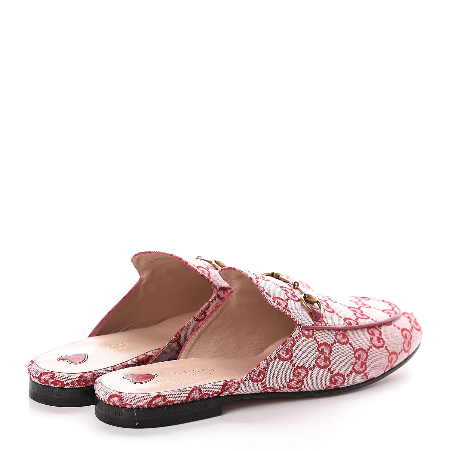Gucci Canvas GG Monogram Horsebit Womens Princetown Slippers 40 Gardenia Hibiscus Red 4 of 8