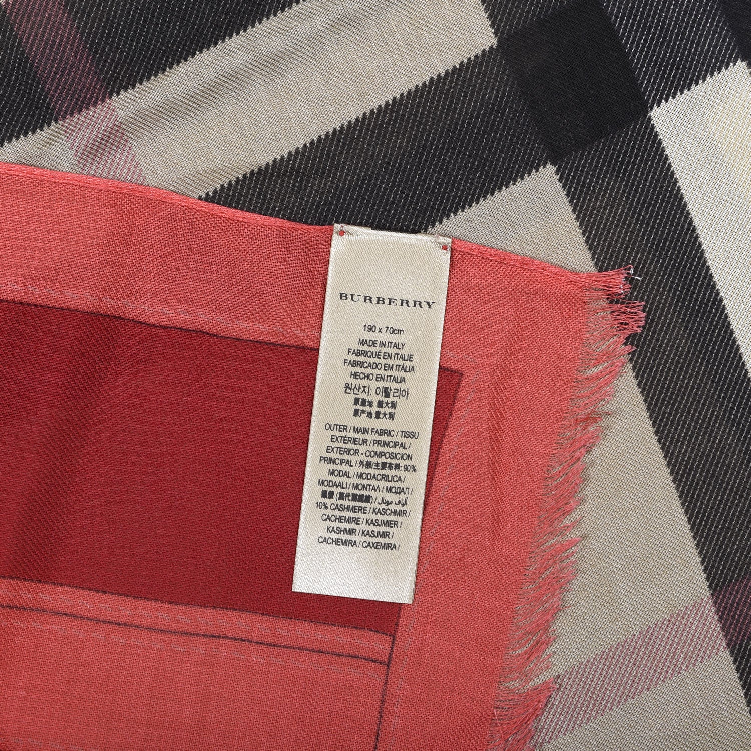Burberry Modal Cashmere Haymarket Check Color Border Scarf Pomegranate 2 of 3