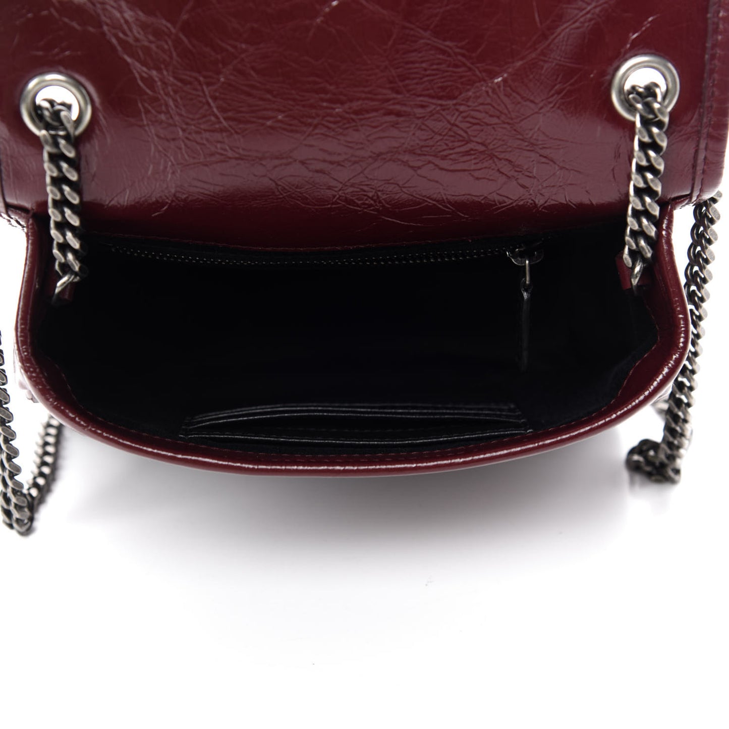 Crinkled Calfskin Matelasse Monogram Niki Chain Wallet Dark Legion Red