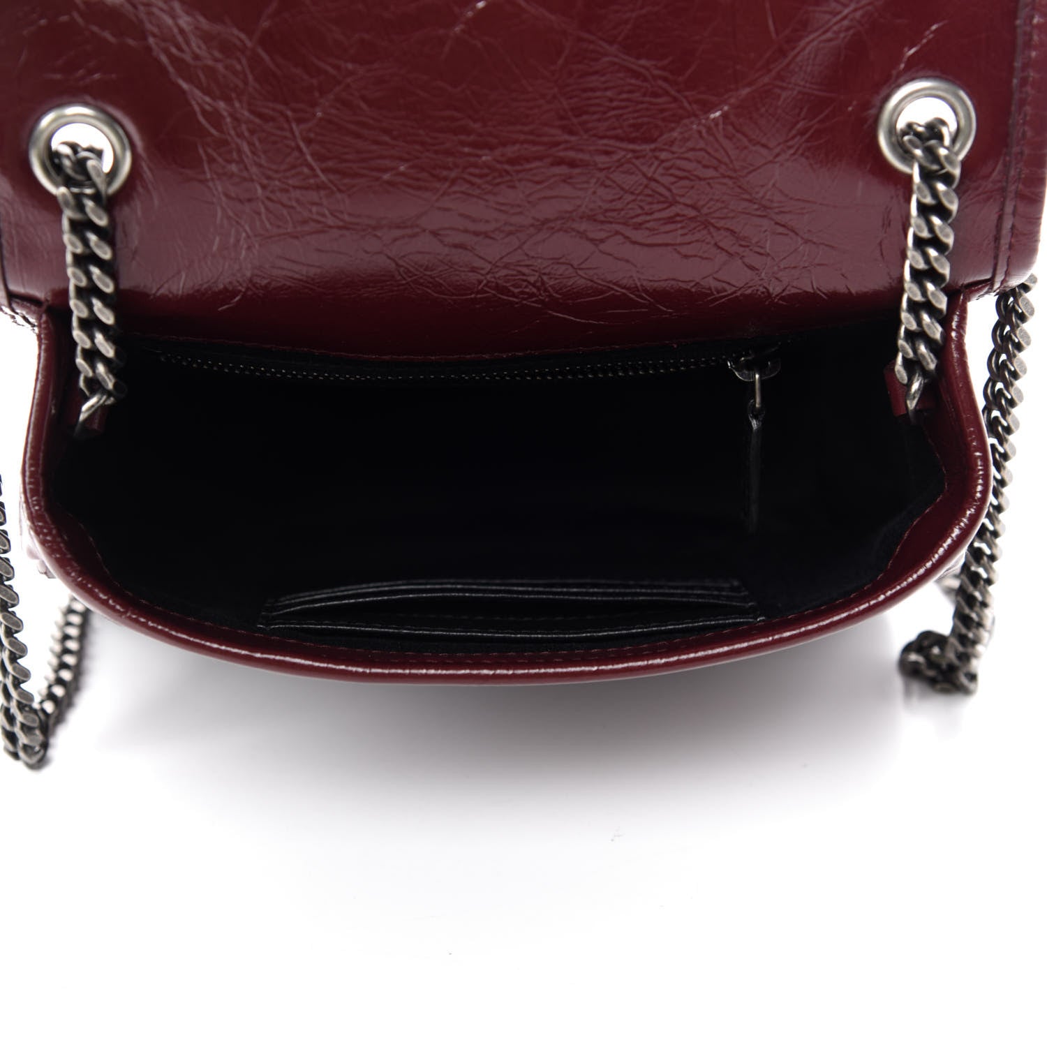 Saint Laurent Crinkled Calfskin Matelasse Monogram Niki Chain Wallet Dark Legion Red 5 of 11