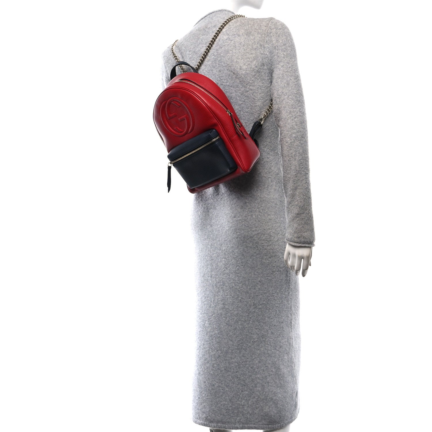 Gucci Pebbled Calfskin Bi-Color Soho Chain Backpack Red Navy 2 of 11