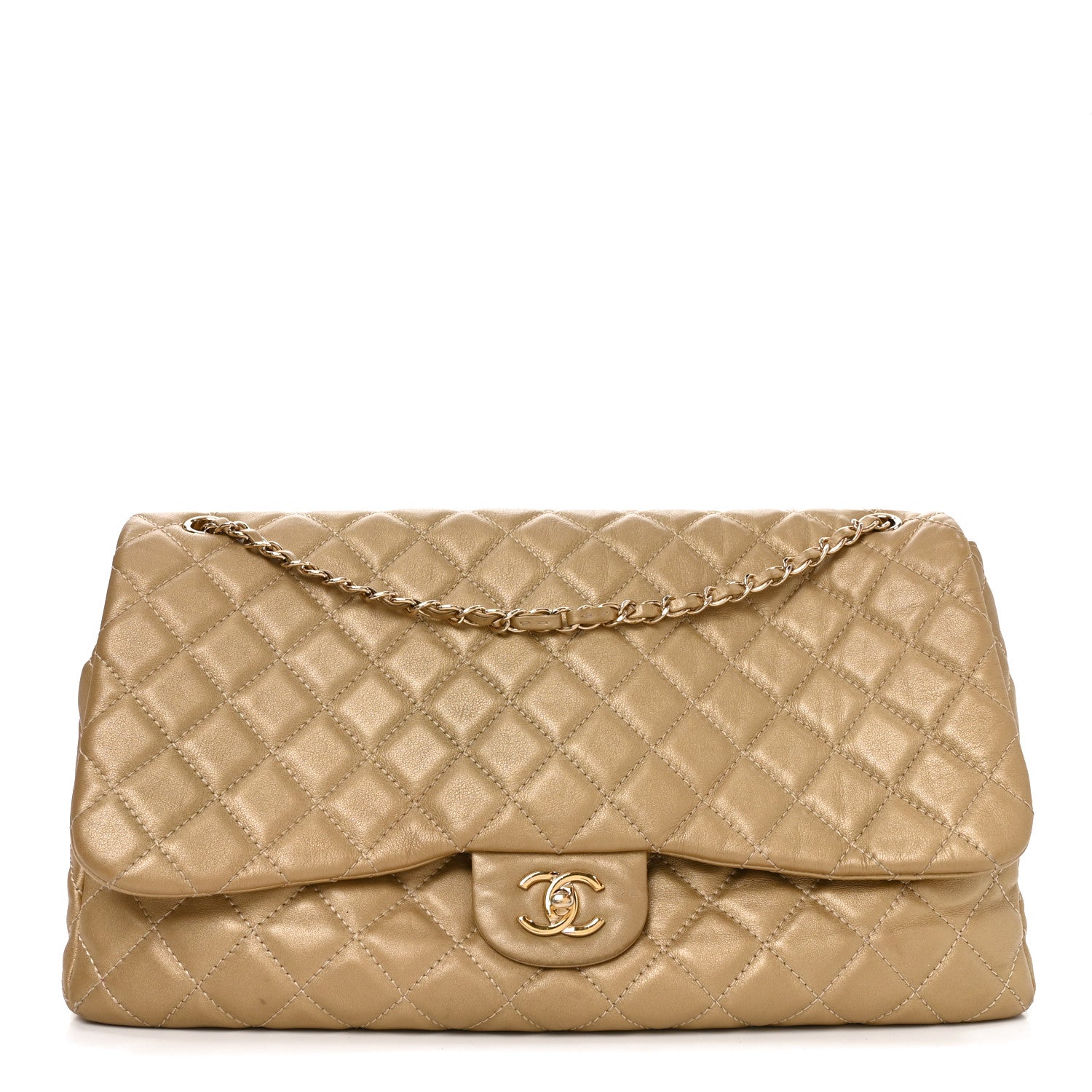 Chanel Metallic Calfskin Quilted Small XXL Travel Flap Bag Gold 1 of 10