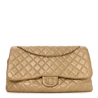 Chanel Metallic Calfskin Quilted Small XXL Travel Flap Bag Gold 1 of 10