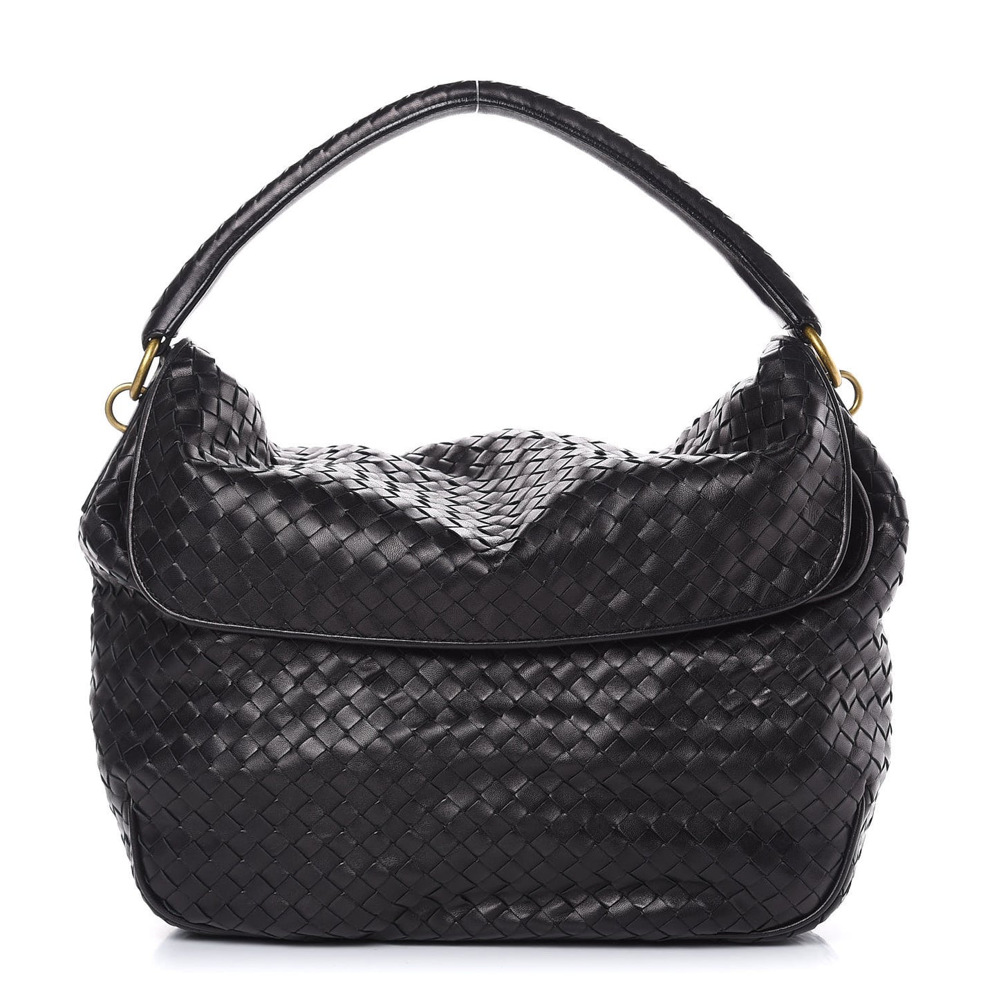 Nappa Intrecciato Flap Shoulder Bag Black