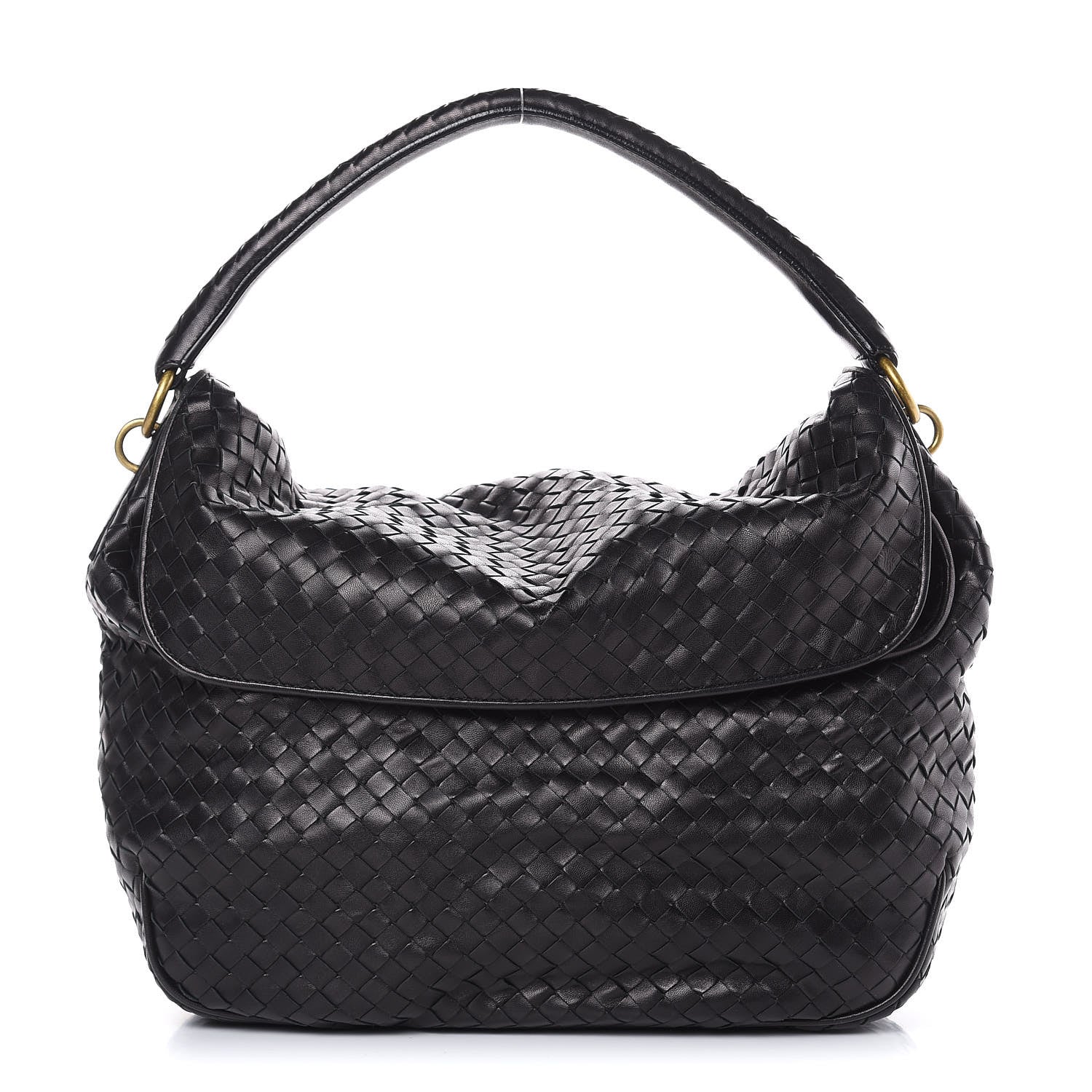 Bottega Veneta Nappa Intrecciato Flap Shoulder Bag Black 1 of 14