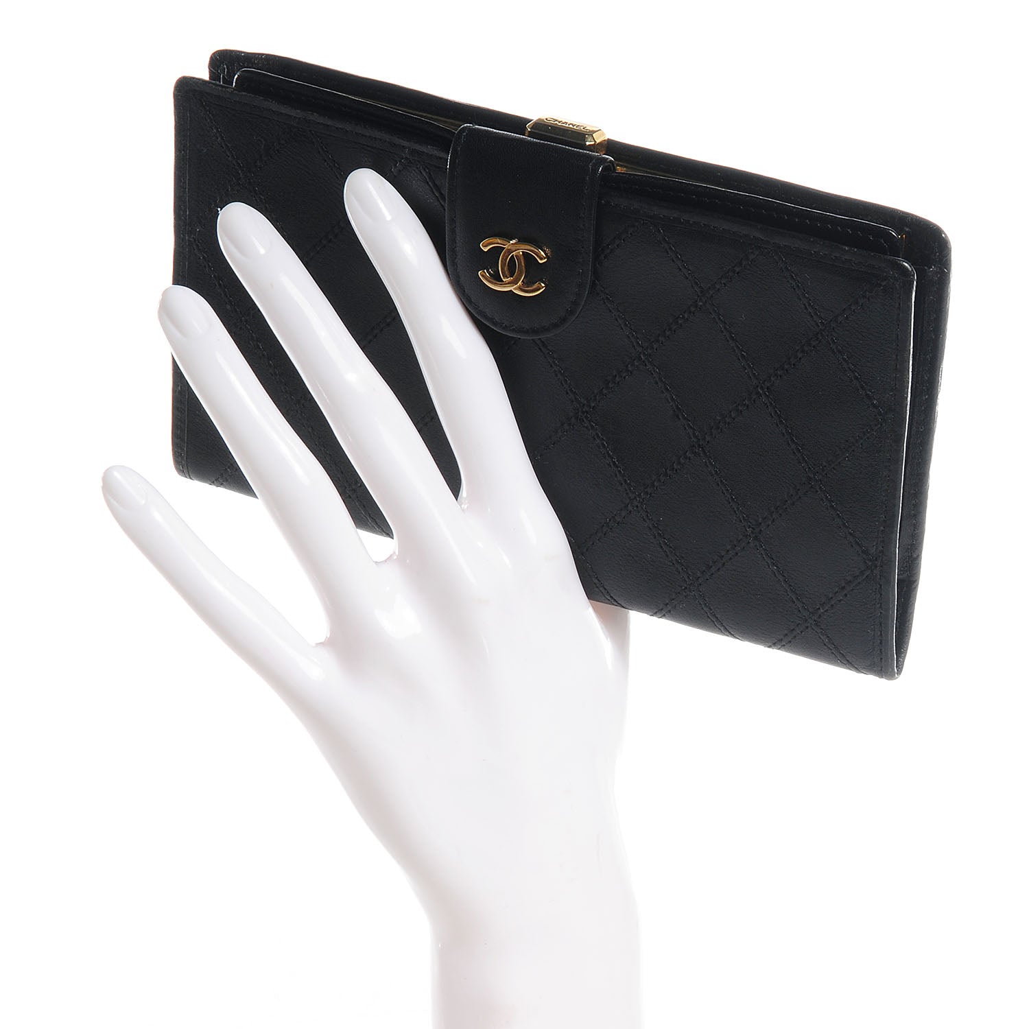 Chanel Lambskin Diamond Stitch French Wallet Black 2 of 7