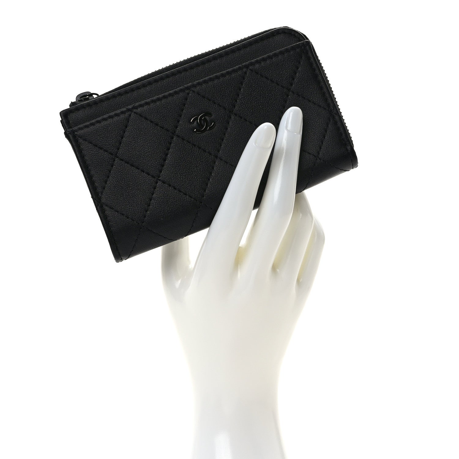Chanel Lambskin Quilted Zip Card Holder So Black 2 of 7