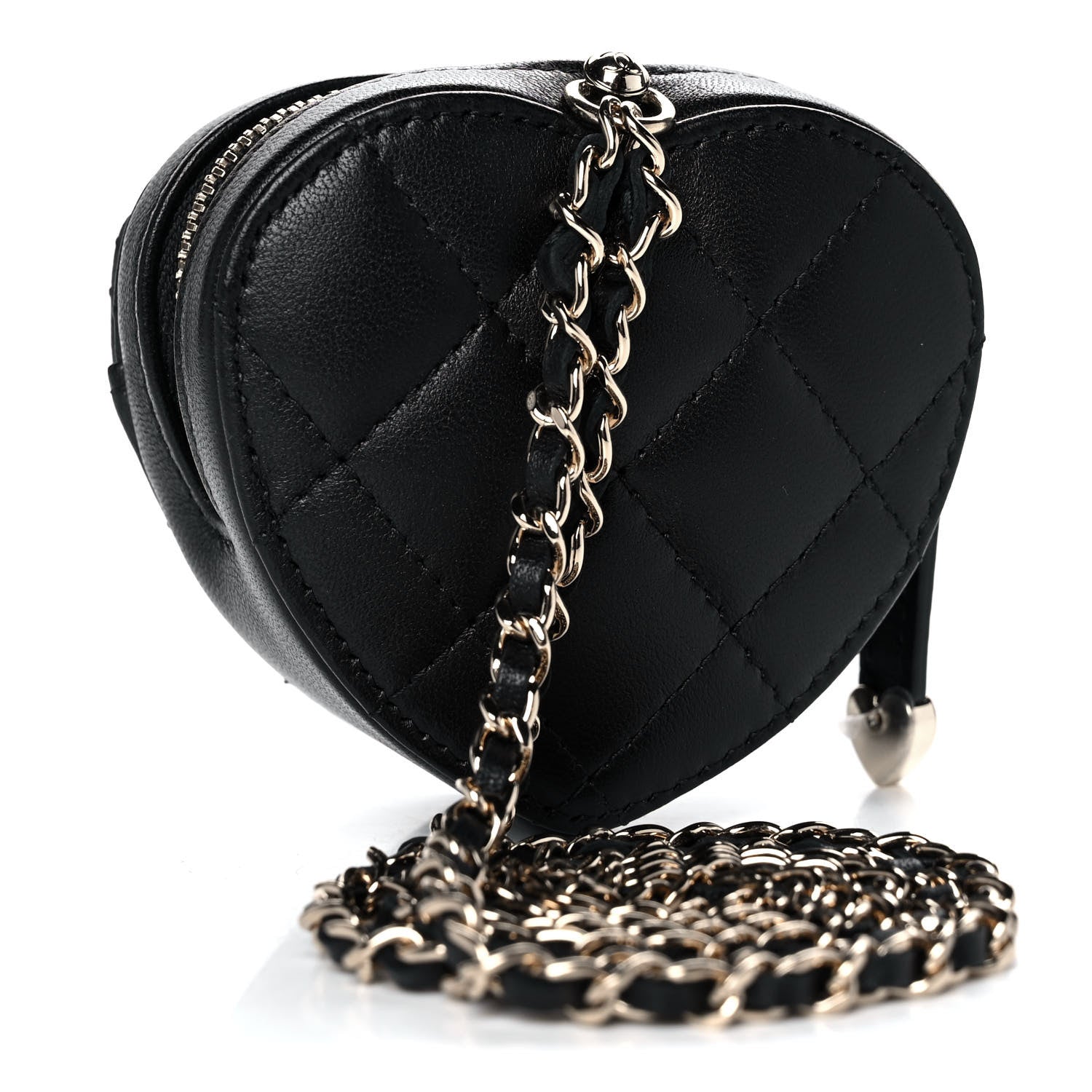 Chanel Lambskin Quilted CC In Love Heart Coin Purse With Chain Black 2 of 10