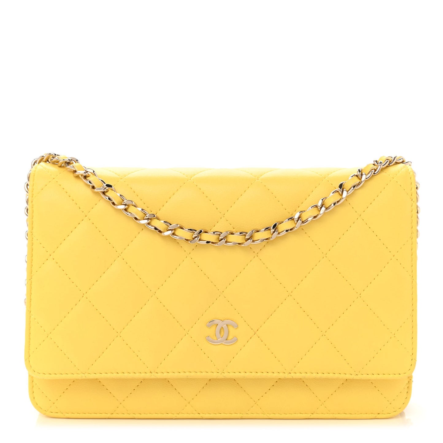 Lambskin Quilted Wallet on Chain WOC Yellow