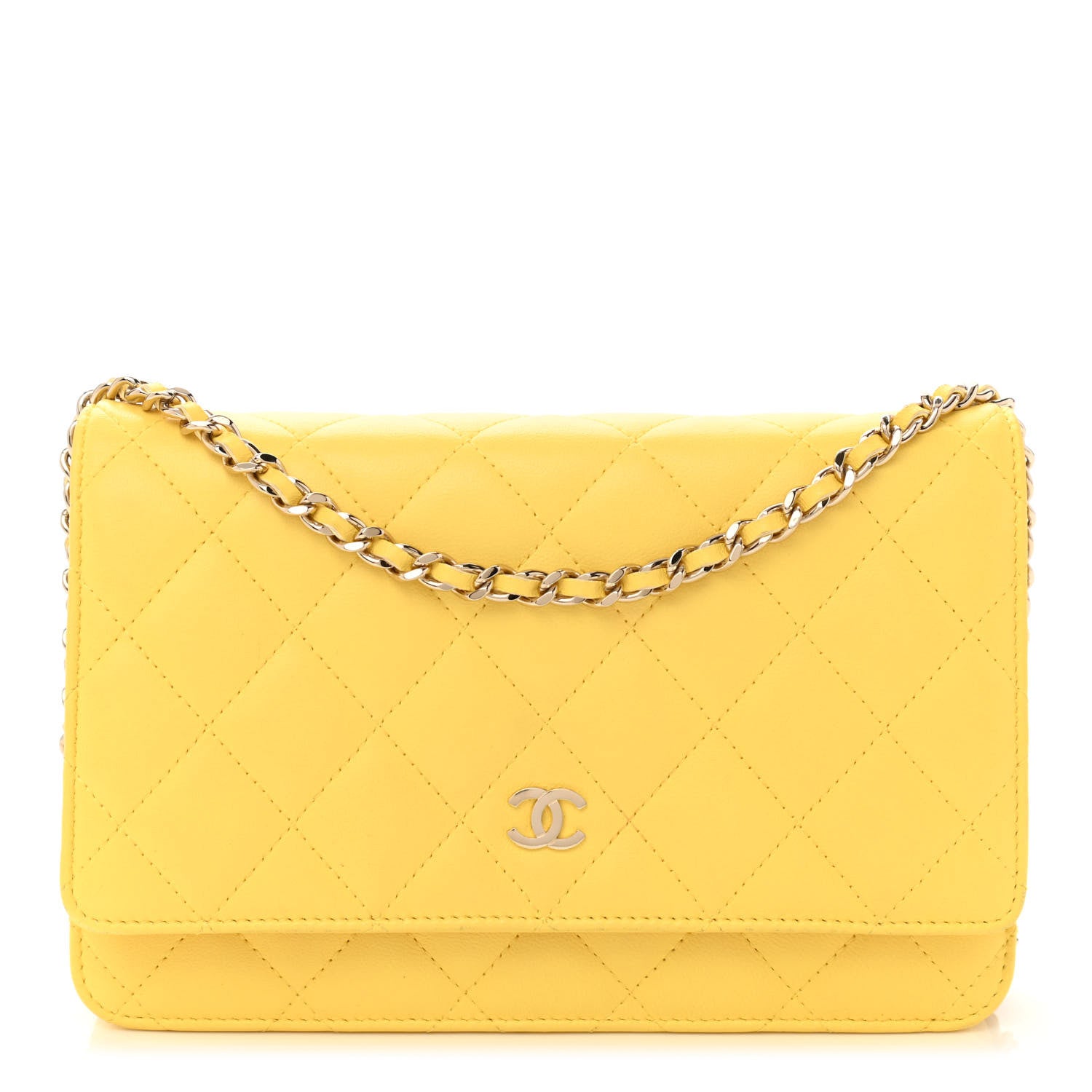 Chanel Lambskin Quilted Wallet on Chain WOC Yellow 1 of 13