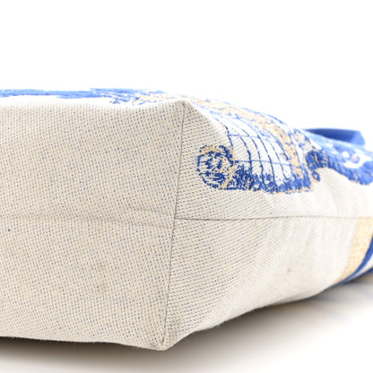 Christian Dior Canvas Print Tote Ivory Blue 9 of 10