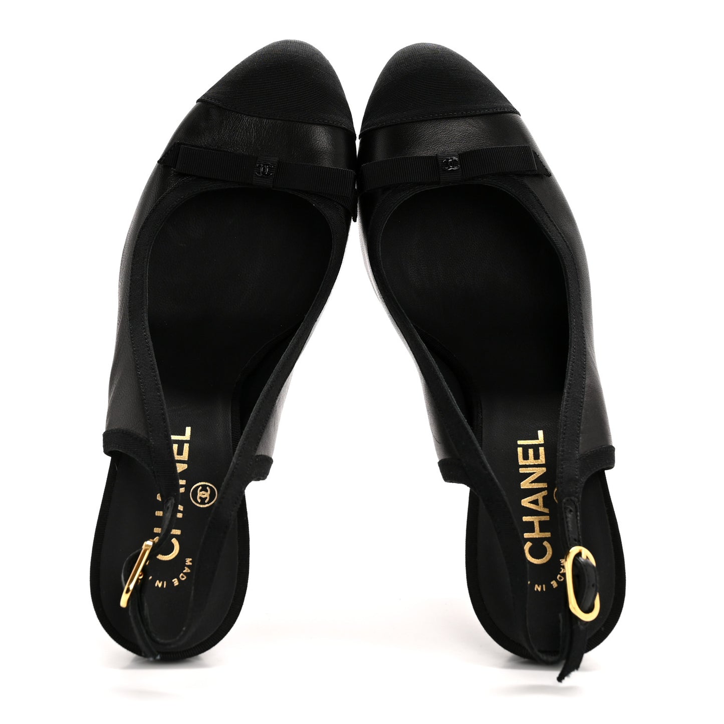 Lambskin Grosgrain Cap Toe CC Slingback Pumps 40 Black