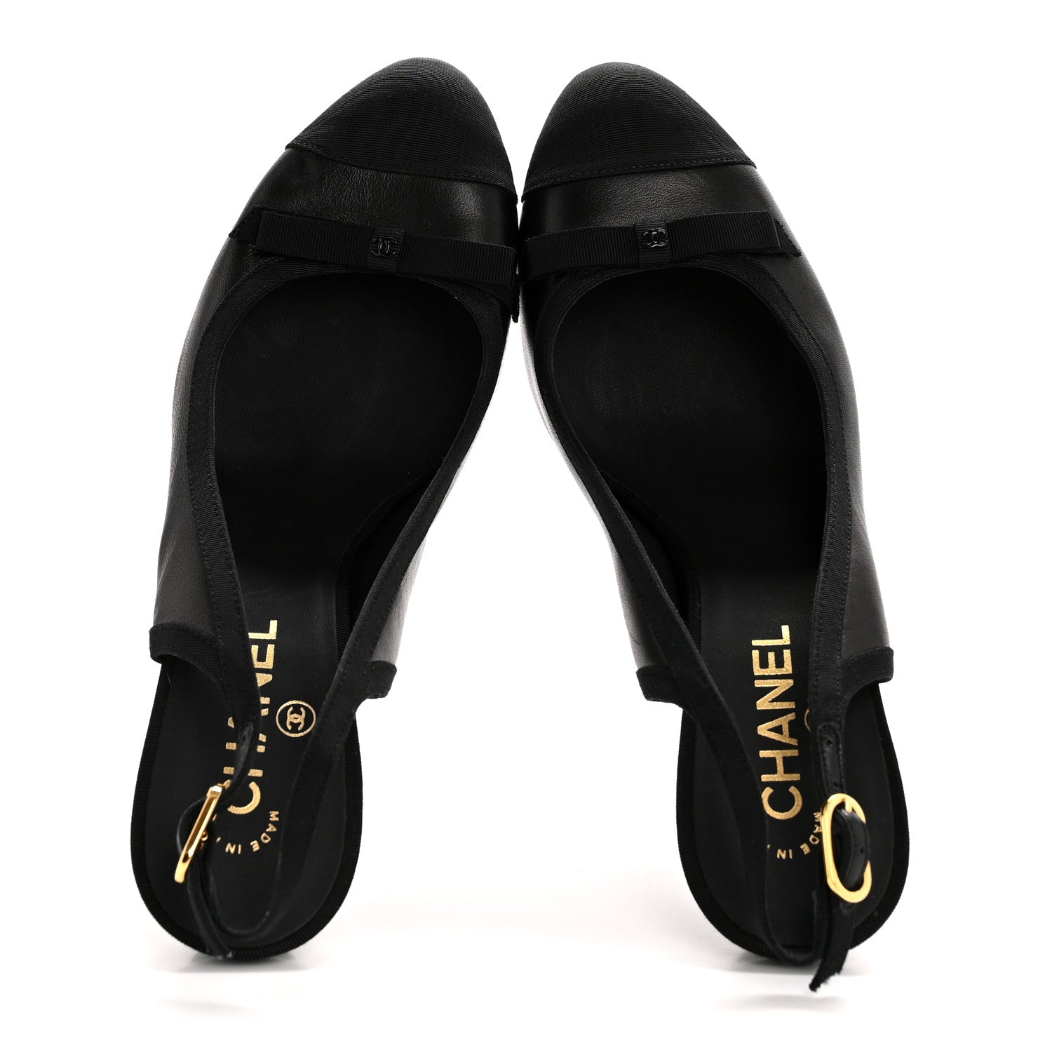 Chanel Lambskin Grosgrain Cap Toe CC Slingback Pumps 40 Black 2 of 9
