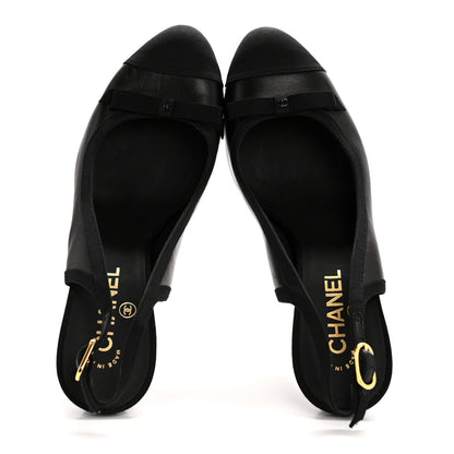 Chanel Lambskin Grosgrain Cap Toe CC Slingback Pumps 40 Black 2 of 9