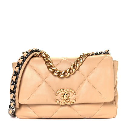 Chanel Lambskin Quilted Medium Chanel 19 Flap Light Beige 1 of 10