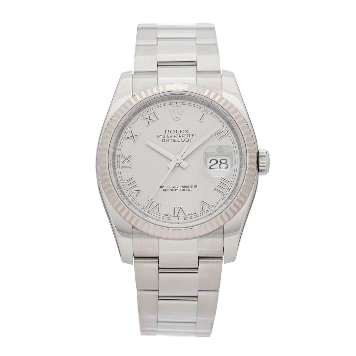 Stainless Steel 18K White Gold 36mm Oyster Perpetual Datejust Watch Silver Roman 116234