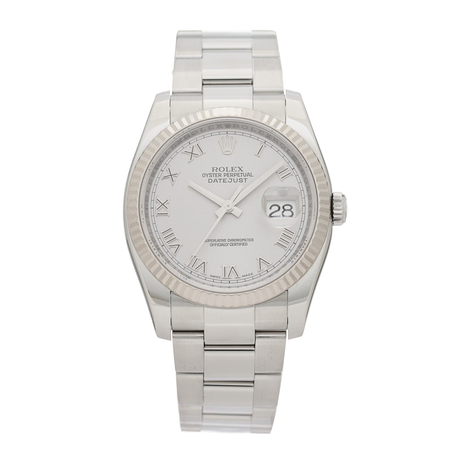 Rolex Stainless Steel 18K White Gold 36mm Oyster Perpetual Datejust Watch Silver Roman 116234 1 of 4