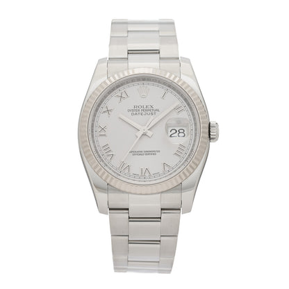 Rolex Stainless Steel 18K White Gold 36mm Oyster Perpetual Datejust Watch Silver Roman 116234 1 of 4