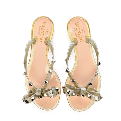 Valentino Garavani PVC Jelly Glitter Rockstud Bow Thong Sandals 35 Oro 8 of 9