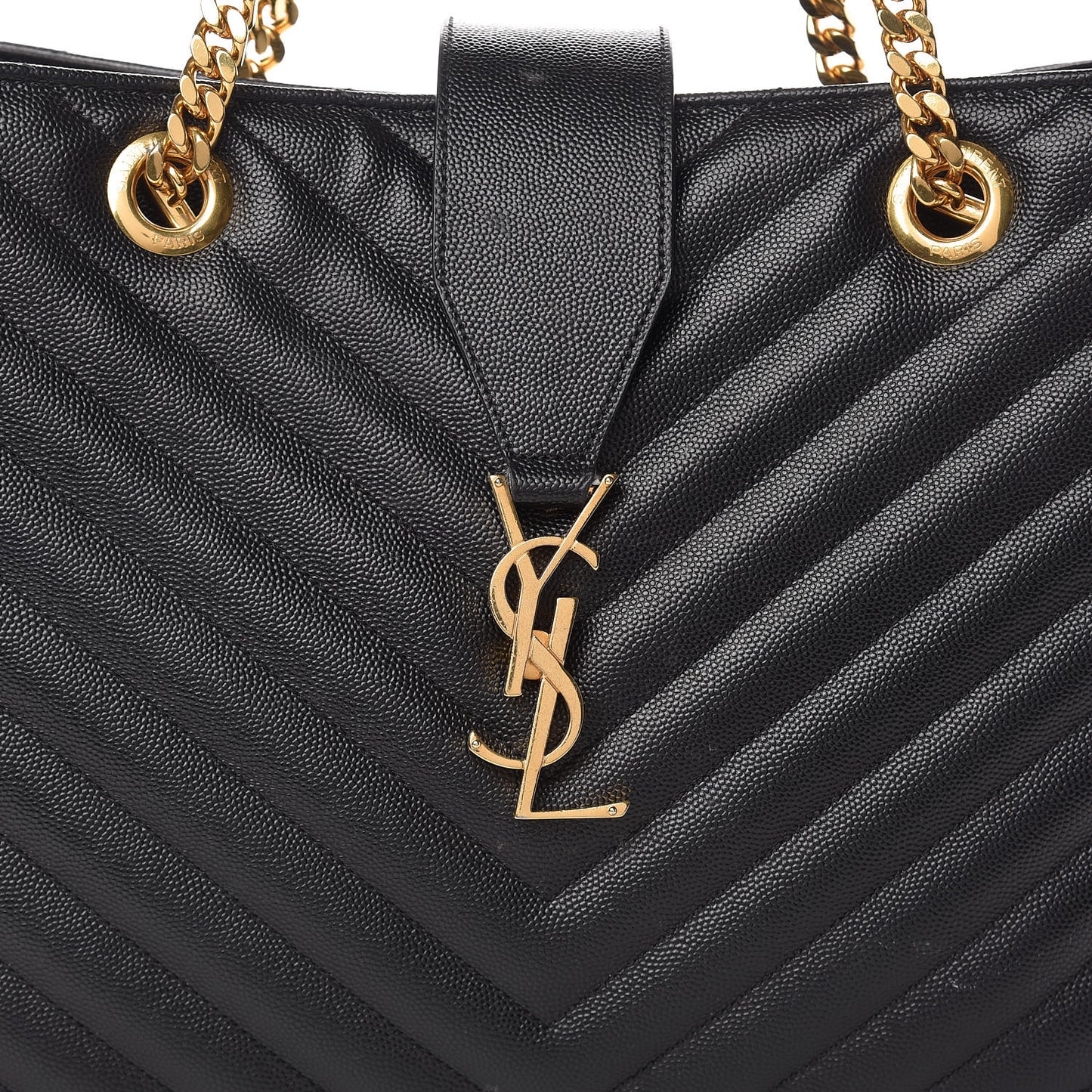 Grain De Poudre Matelasse Chevron Monogram Shopping Bag Black