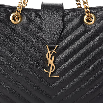 Saint Laurent Grain De Poudre Matelasse Chevron Monogram Shopping Bag Black 23 of 23
