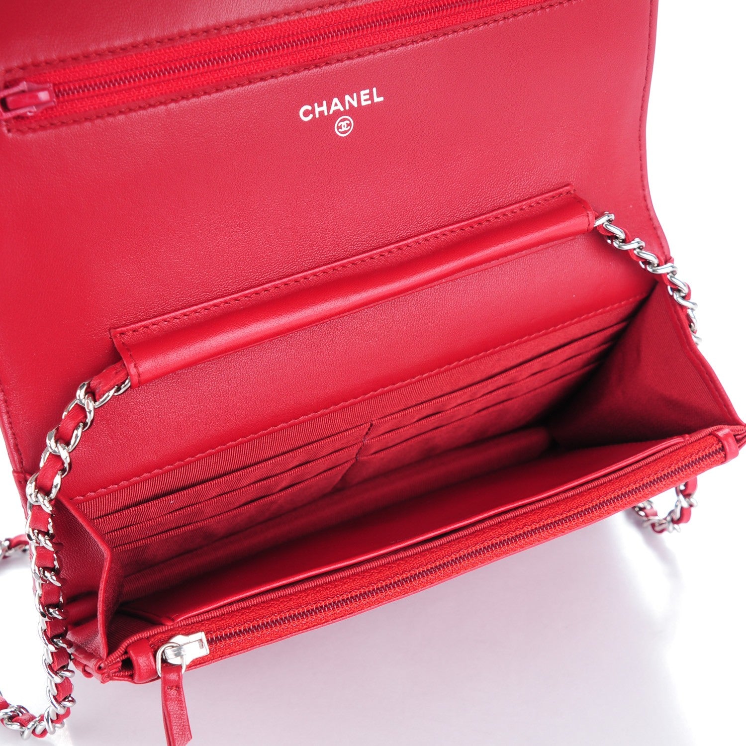 Chanel Lambskin Quilted Wallet On Chain WOC Red 5 of 7