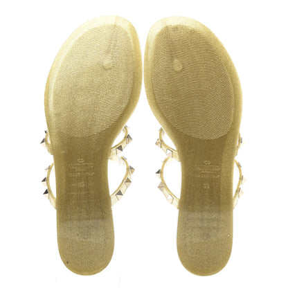 Valentino Garavani PVC Jelly Glitter Rockstud Caged Flat Thong Sandals 39 Oro 5 of 8