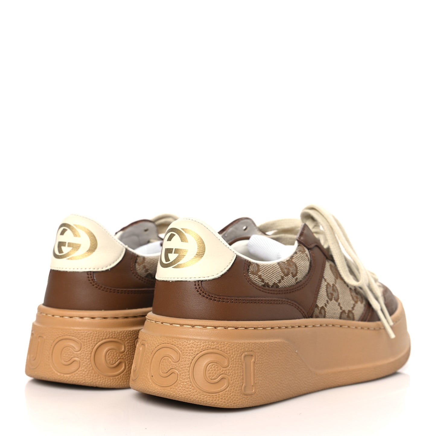 Calfskin GG Monogram Womens Platform 55mm Sneakers 37.5 Hezelnut Beige Ebony Mystic White
