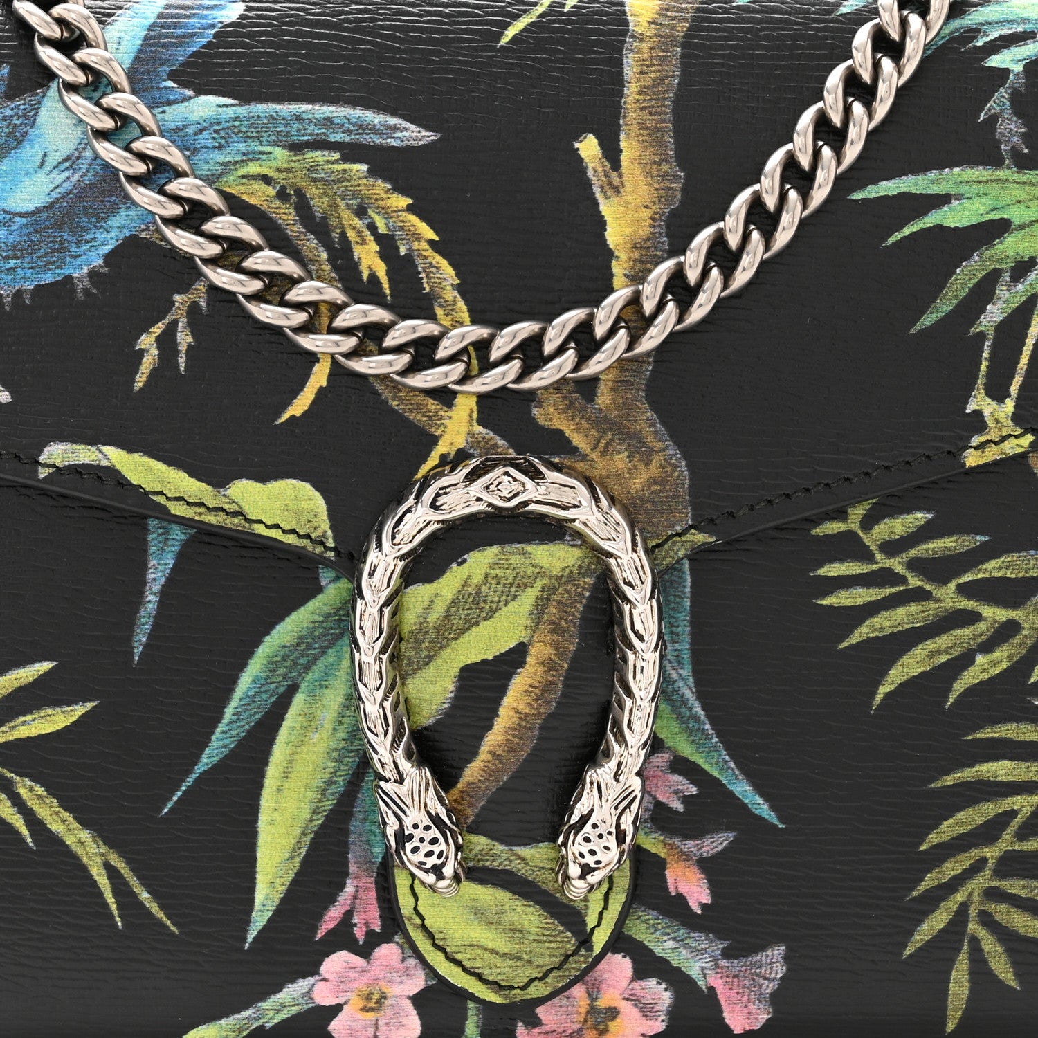 Gucci Calfskin Tropical Print Mini Dionysus Shoulder Bag Black Multi 7 of 11