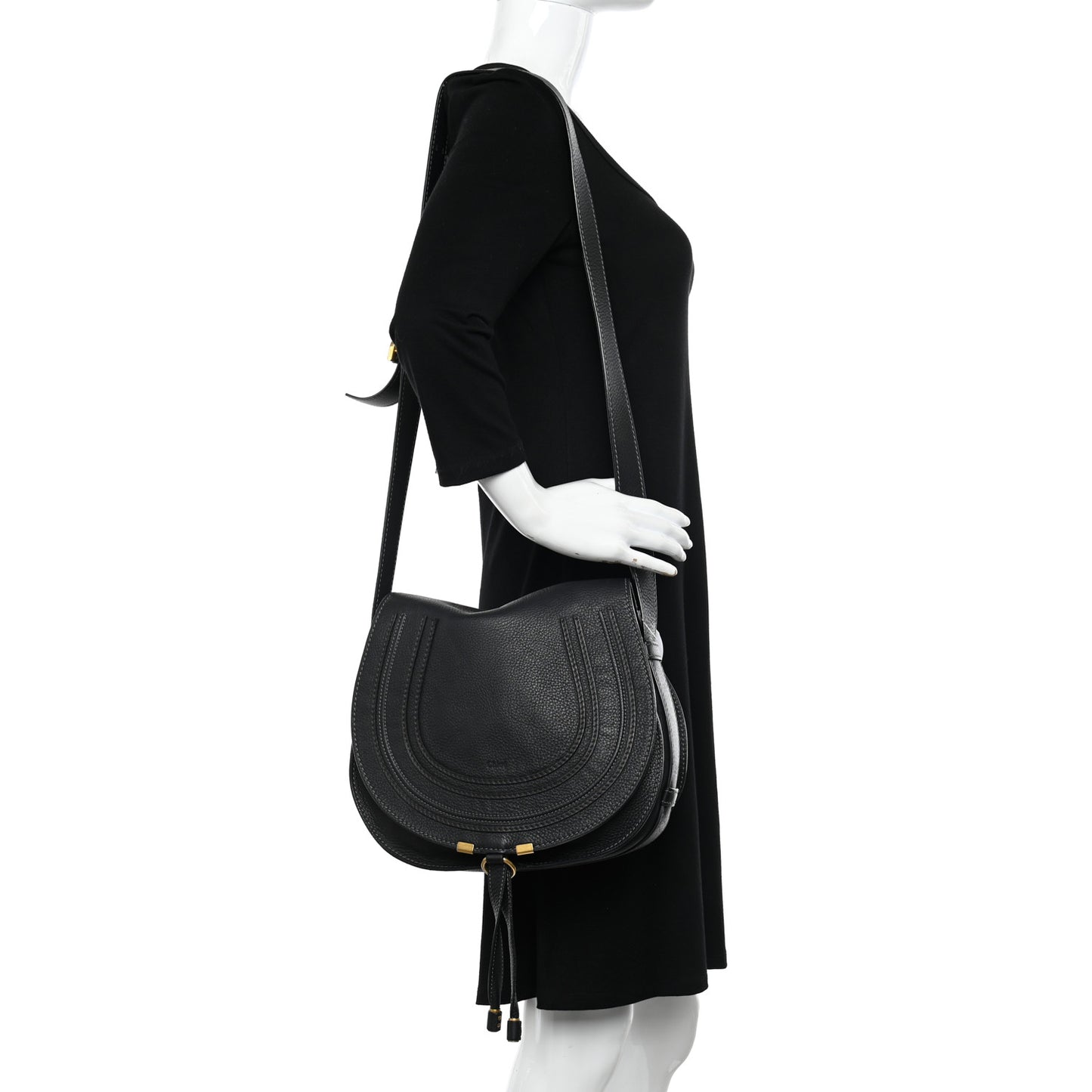 Calfskin Medium Marcie Round Crossbody Bag Black
