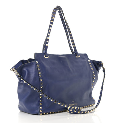 Valentino Garavani Vitello Medium Rockstud Tote Blue China 3 of 12