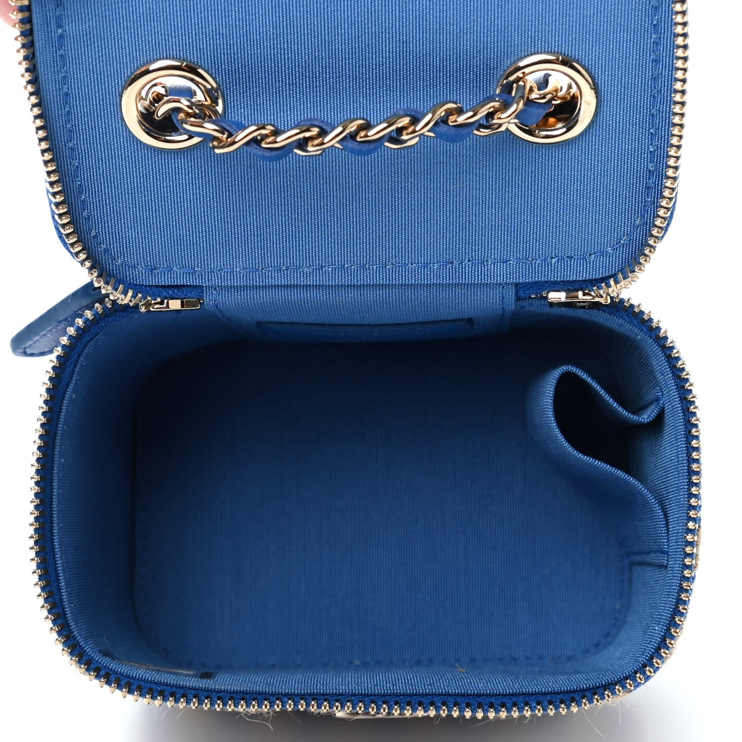 Chanel Raffia Jute Striped Mini Vanity Case With Chain Blue Beige 4 of 4