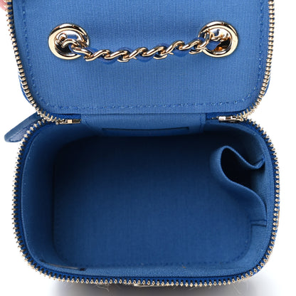 Chanel Raffia Jute Striped Mini Vanity Case With Chain Blue Beige 4 of 4