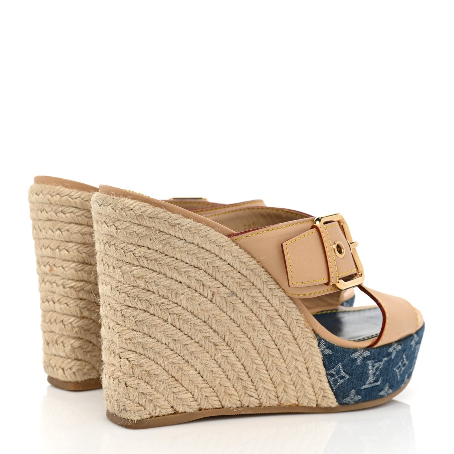 Vachetta Denim Juan Les Pins Espadrille Wedge Heels 38.5 Blue