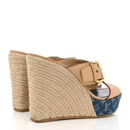 Louis Vuitton Vachetta Denim Juan Les Pins Espadrille Wedge Heels 38.5 Blue 4 of 10