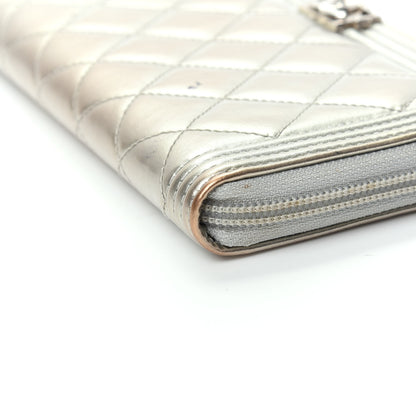 Chanel Metallic Calfskin Quilted Boy Zip Around Wallet Silver 11 of 13