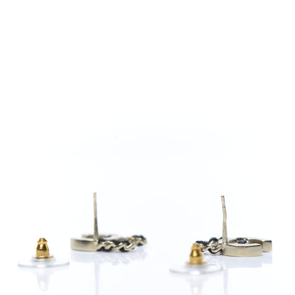 Chanel Crystal Baguette Lambskin Chain CC Vintage Allure Stud Earrings Black Gold 3 of 6