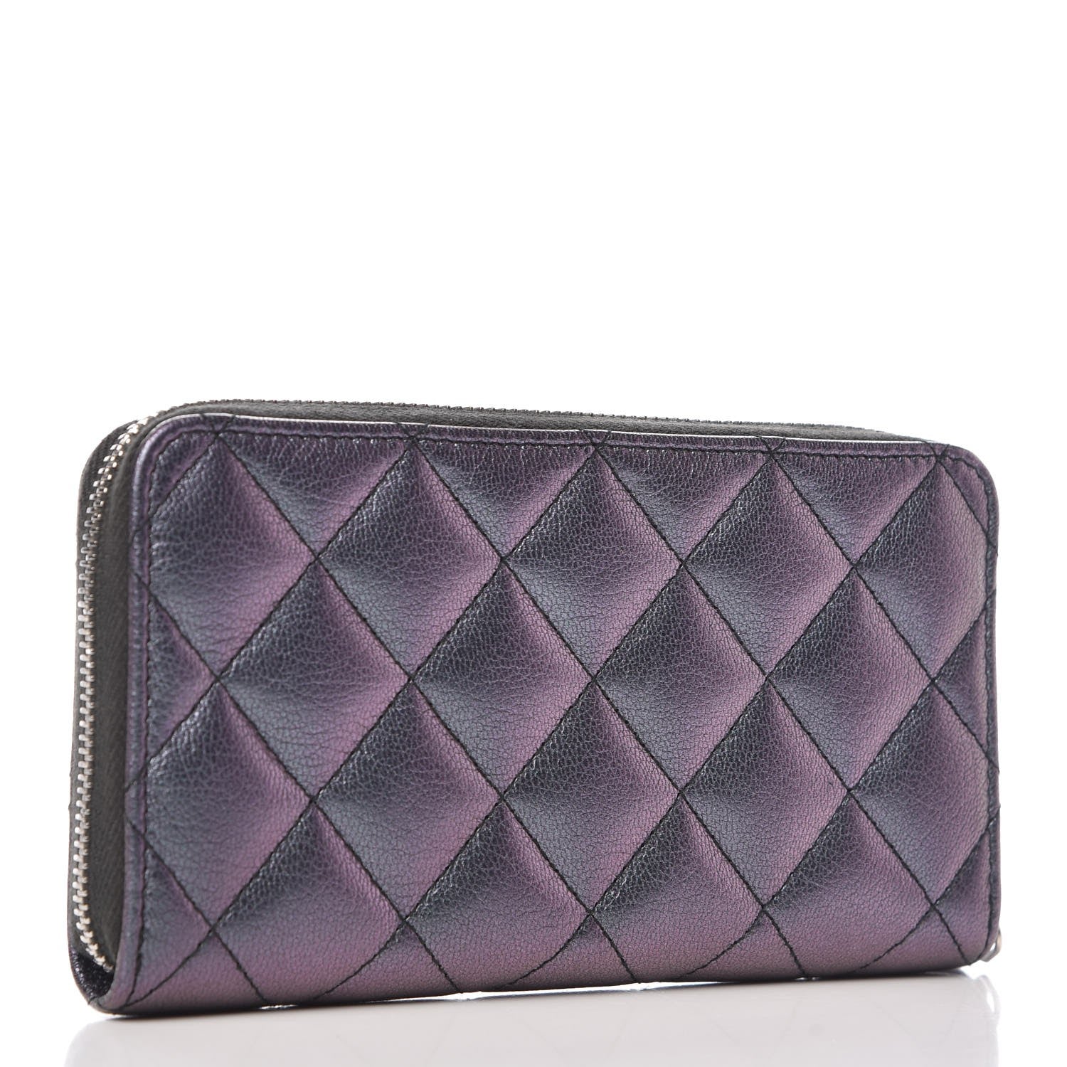Chanel Iridescent Goatskin Quilted Small Zip Around Wallet Purple 3 of 9