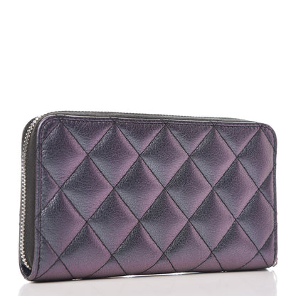 Chanel Iridescent Goatskin Quilted Small Zip Around Wallet Purple 3 of 9