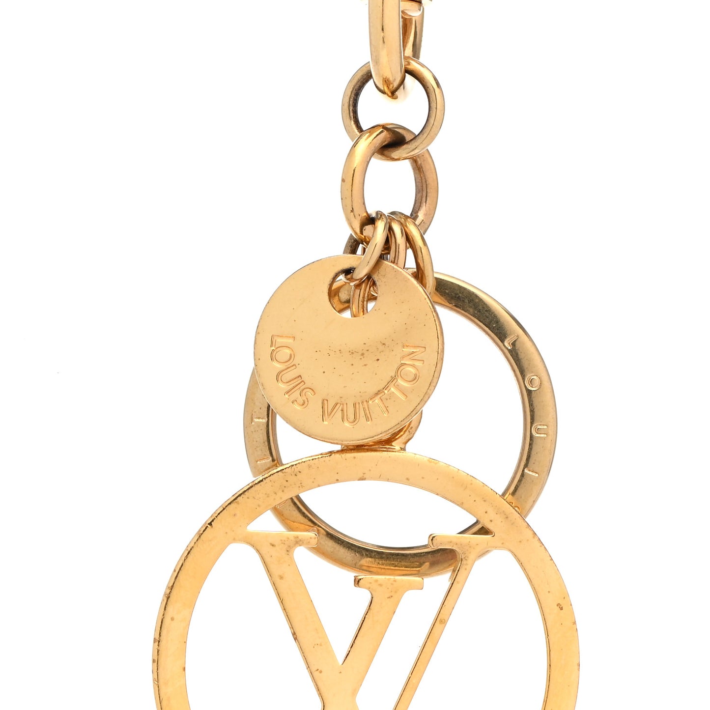 Metal LV Circle Bag Charm Key Holder Gold