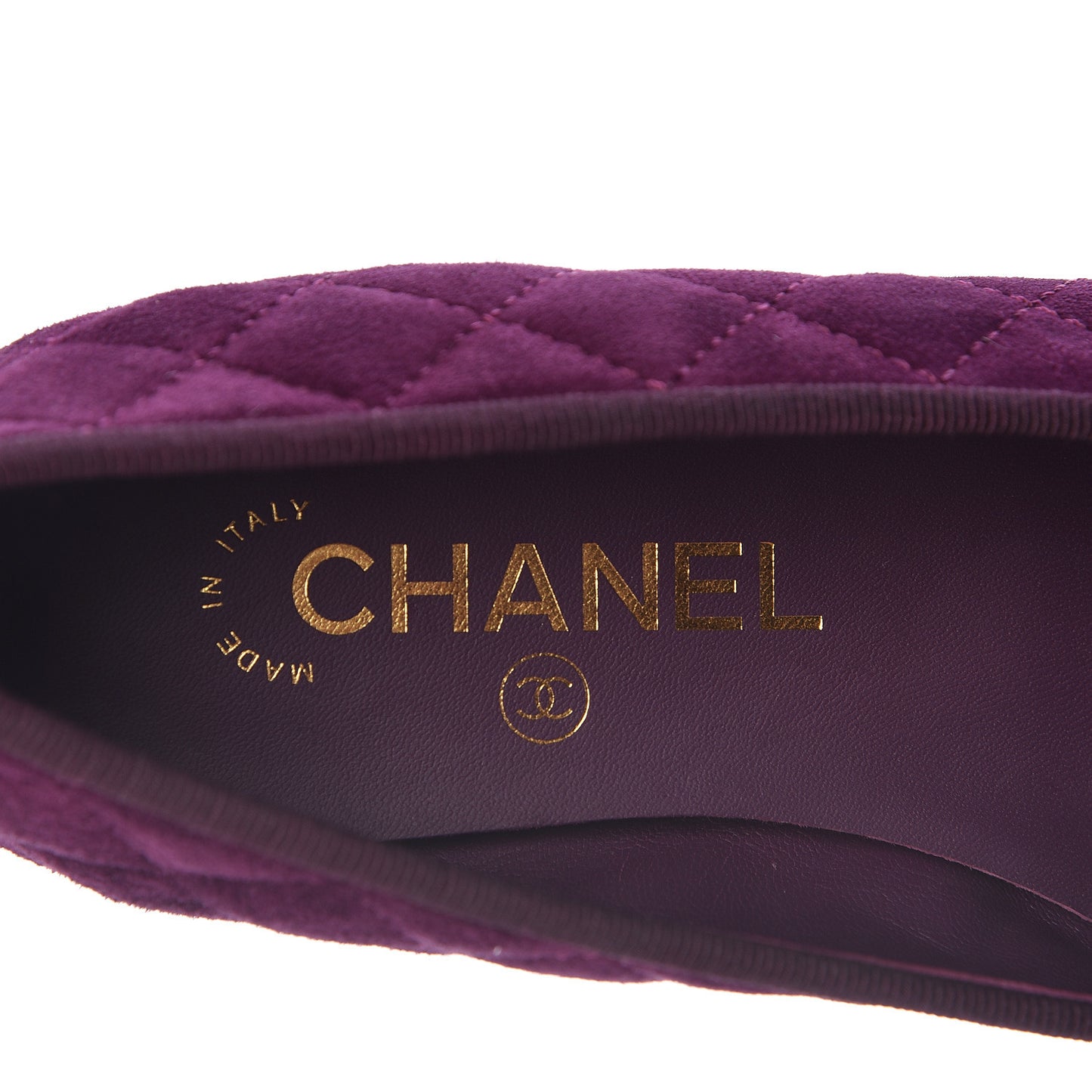 Suede Calfskin Quilted Cap Toe CC Ballerina Flats 36 Purple