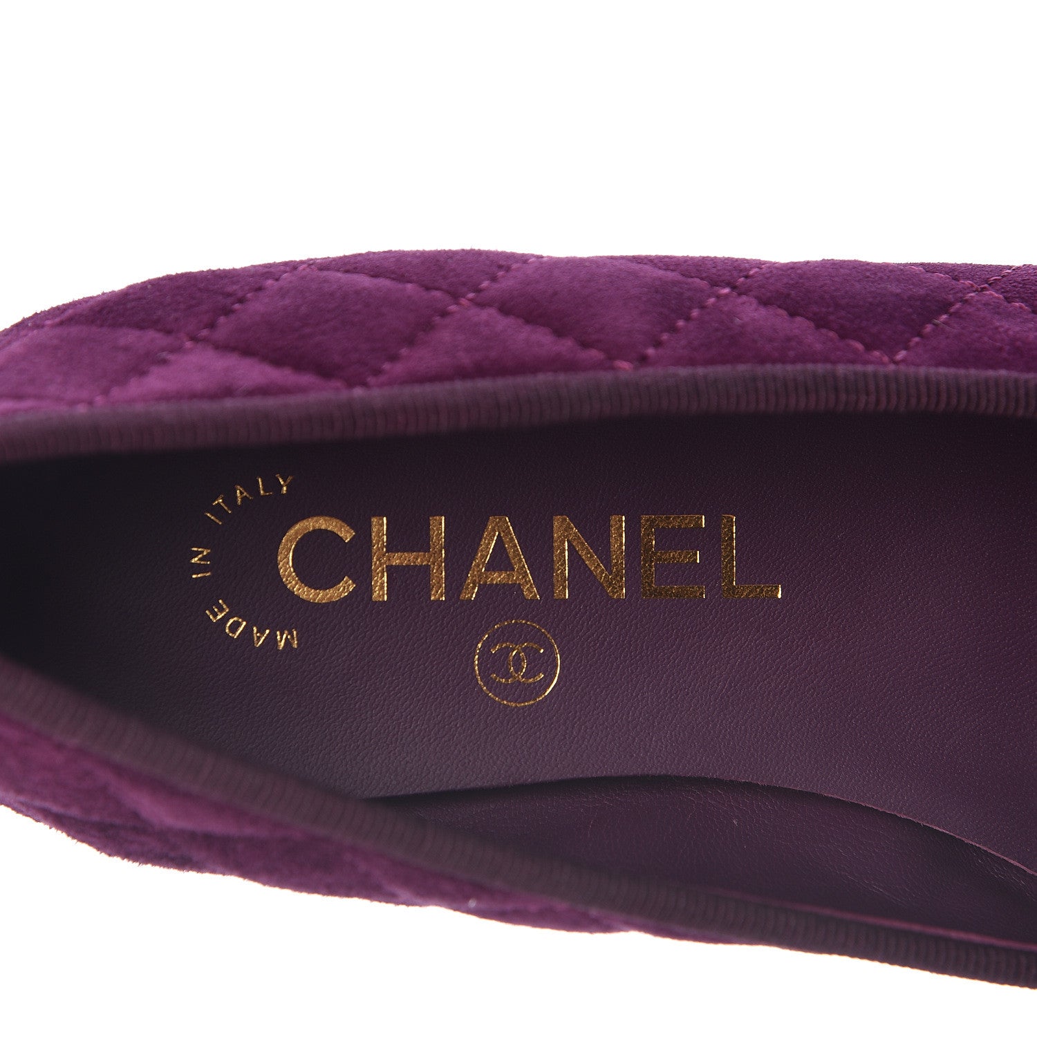 Chanel Suede Calfskin Quilted Cap Toe CC Ballerina Flats 36 Purple 7 of 9