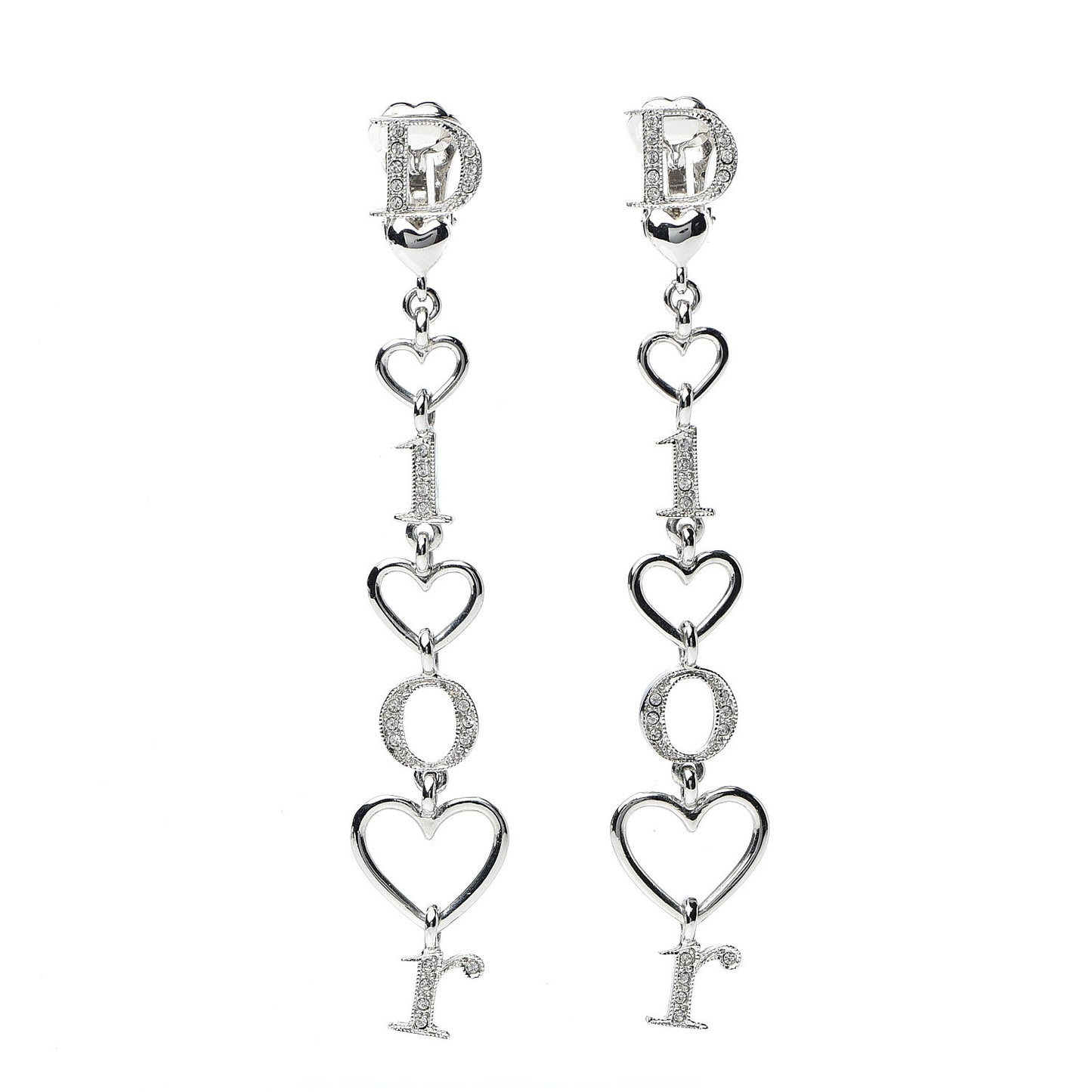 Crystal Heart Clip On Earrings Silver