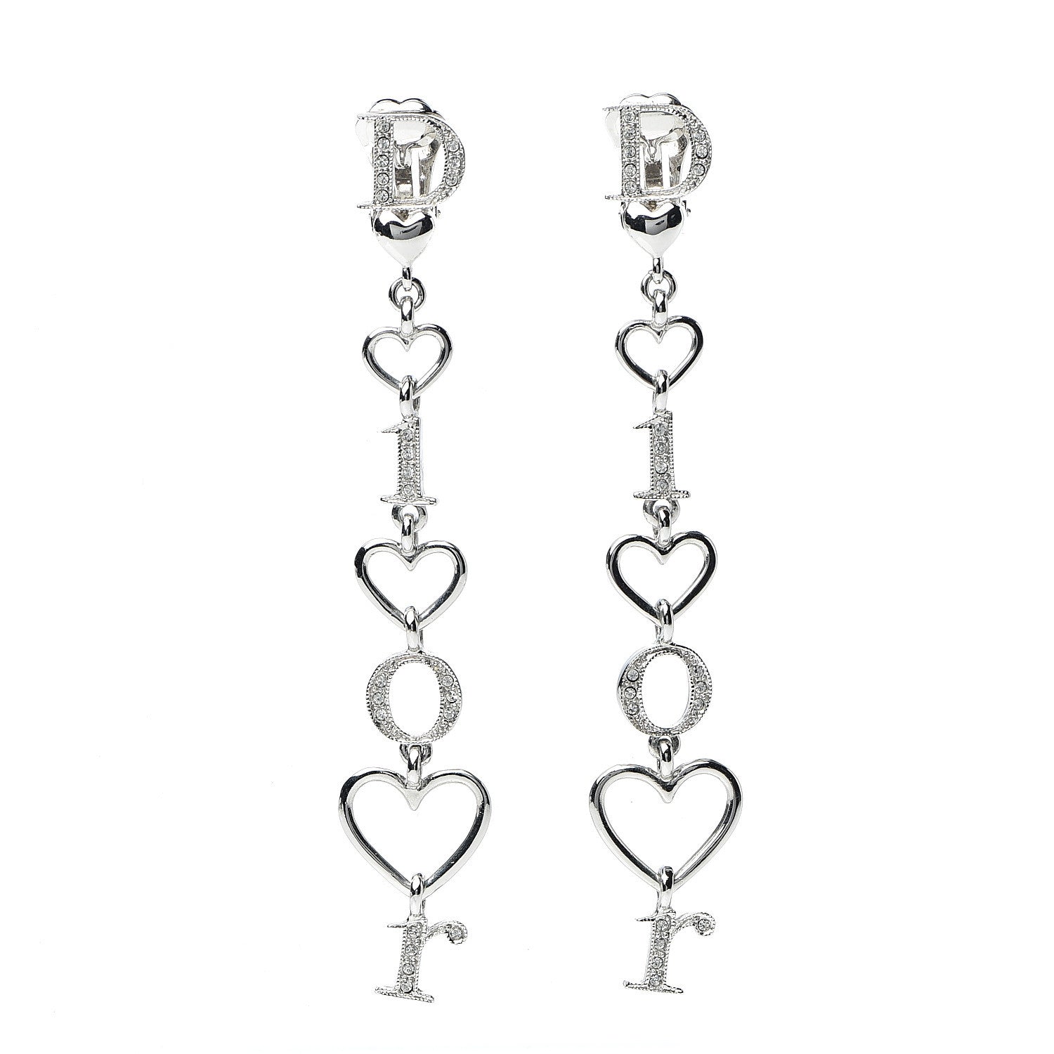 Christian Dior Crystal Heart Clip On Earrings Silver 1 of 4