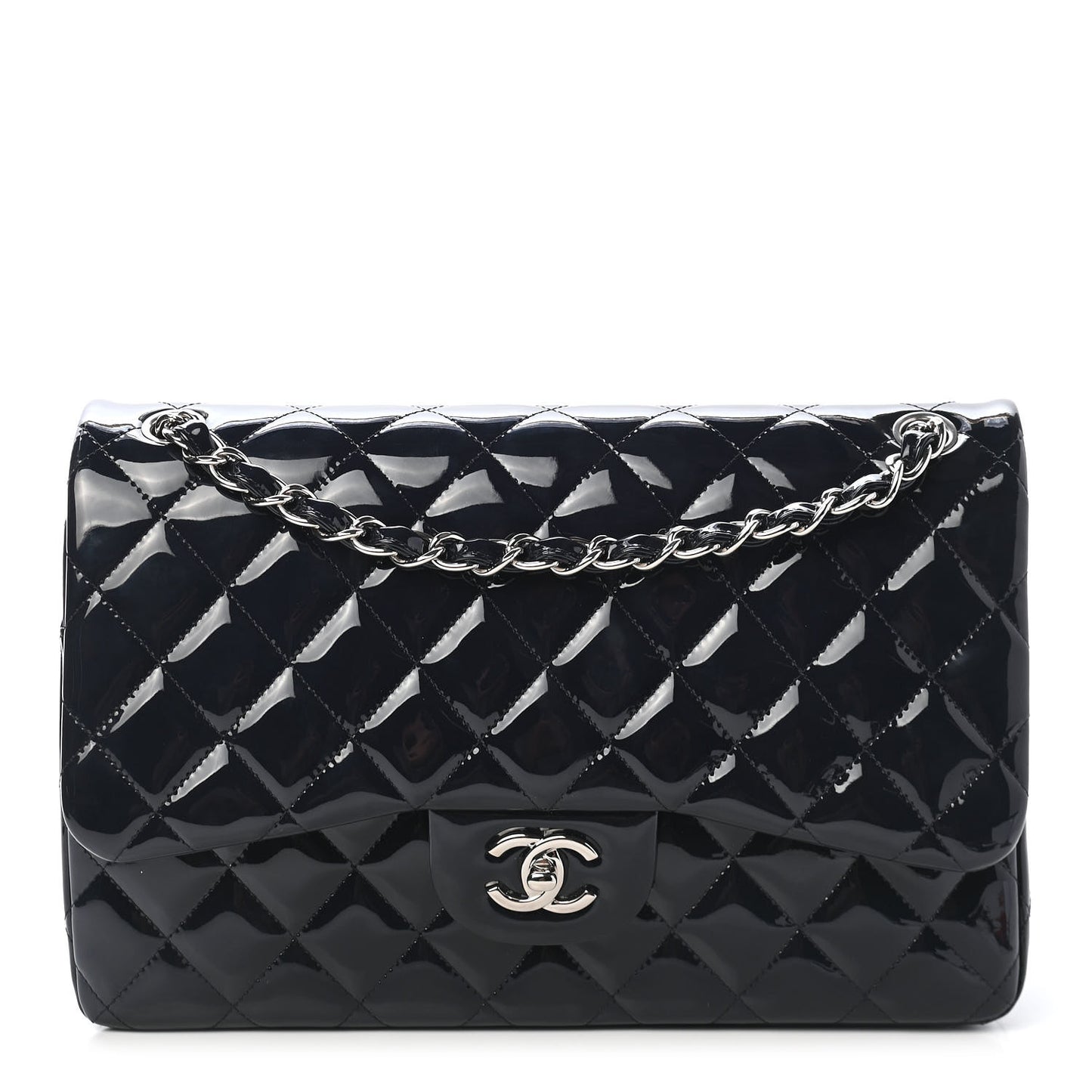 Patent Quilted Jumbo Double Flap Navy